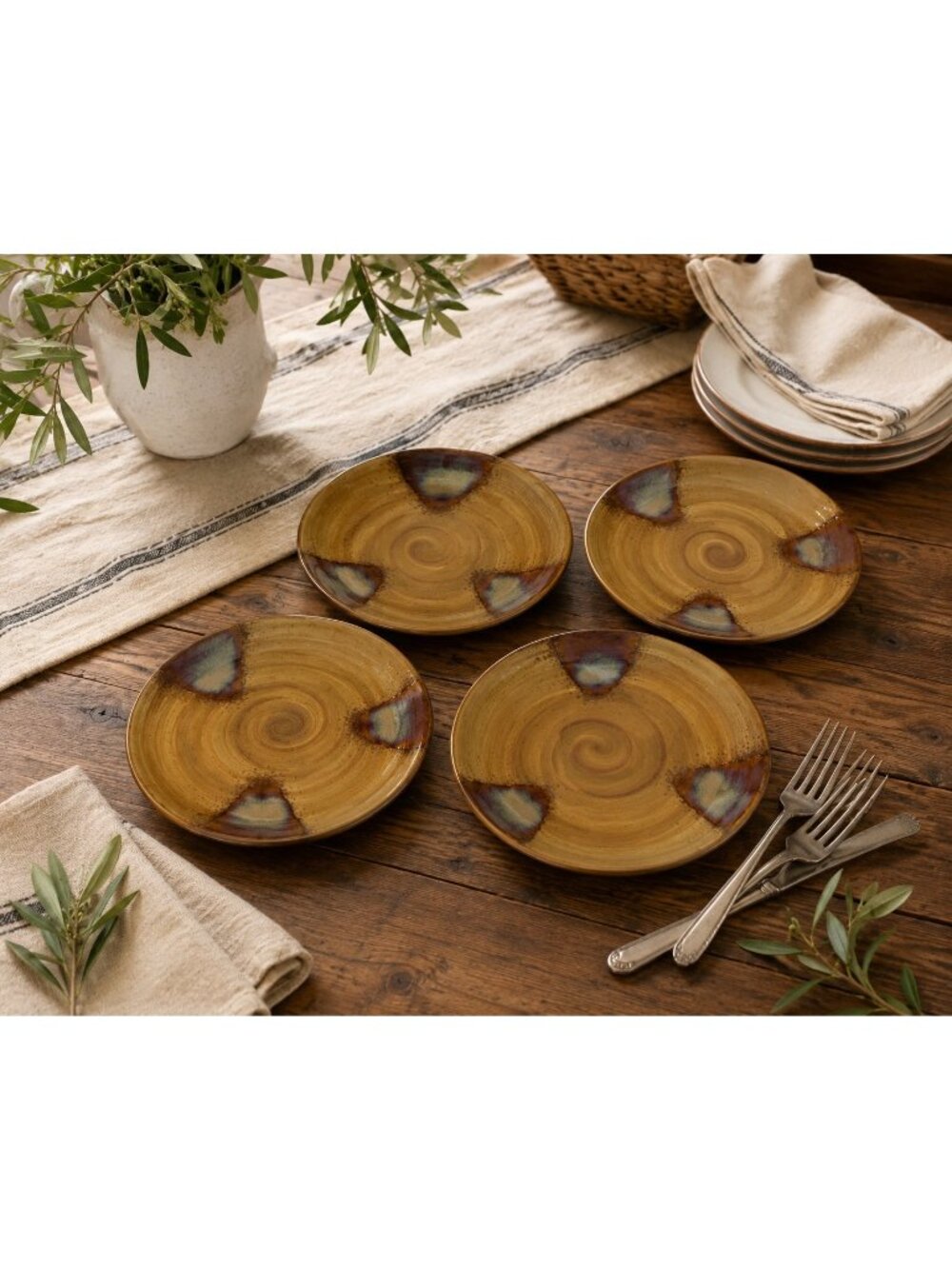 Sango Splash 4951 Ceramic Lunch Plates Set Of 4 Swirl Design 8" Vintage Y2K EUC